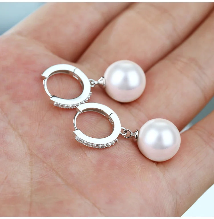 Pearl 925 Sterling Silver Earrings Crystal Jewelry