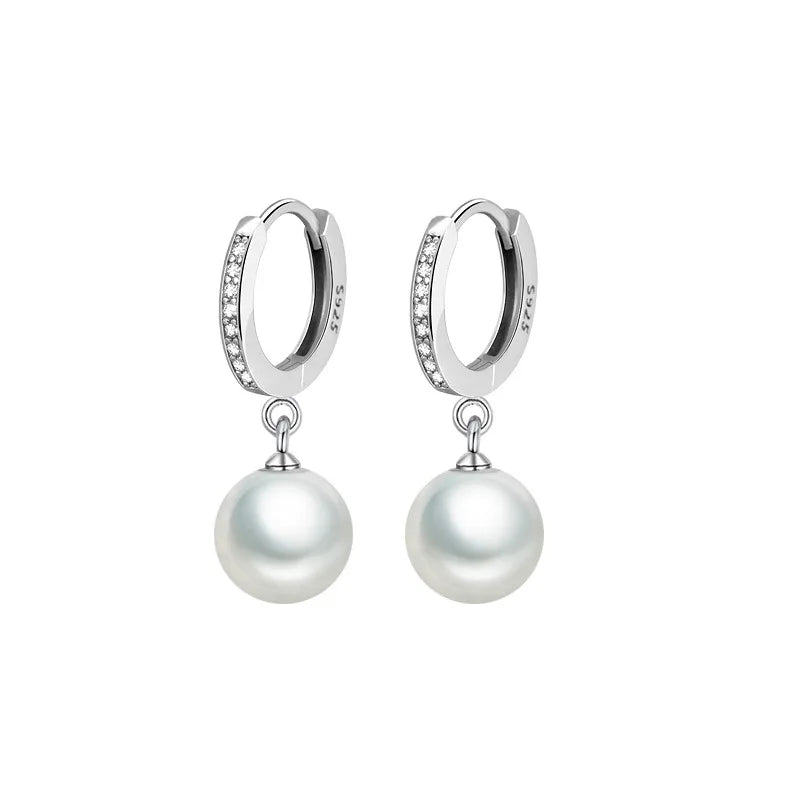 Pearl 925 Sterling Silver Earrings Crystal Jewelry