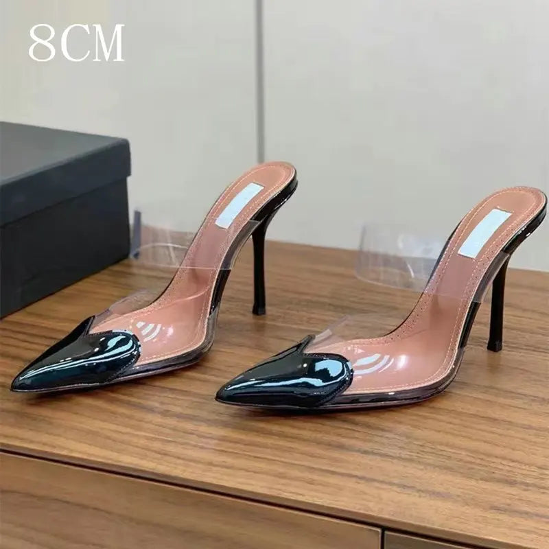 Heart High Heels Transparent Strap Wrapped Head Slippers Female Fashion Sexy