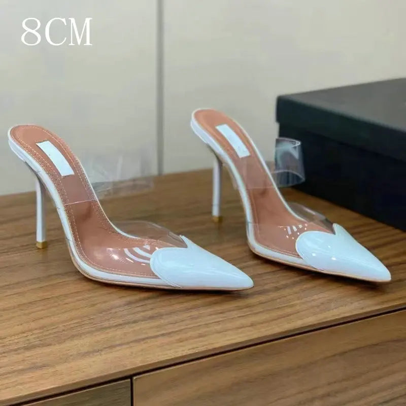 Heart High Heels Transparent Strap Wrapped Head Slippers Female Fashion Sexy