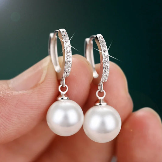 Pearl 925 Sterling Silver Earrings Crystal Jewelry