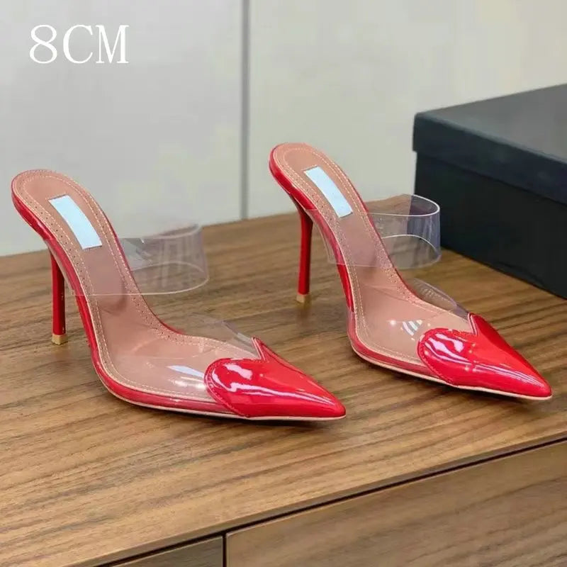 Heart High Heels Transparent Strap Wrapped Head Slippers Female Fashion Sexy
