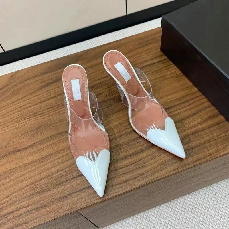 Heart High Heels Transparent Strap Wrapped Head Slippers Female Fashion Sexy