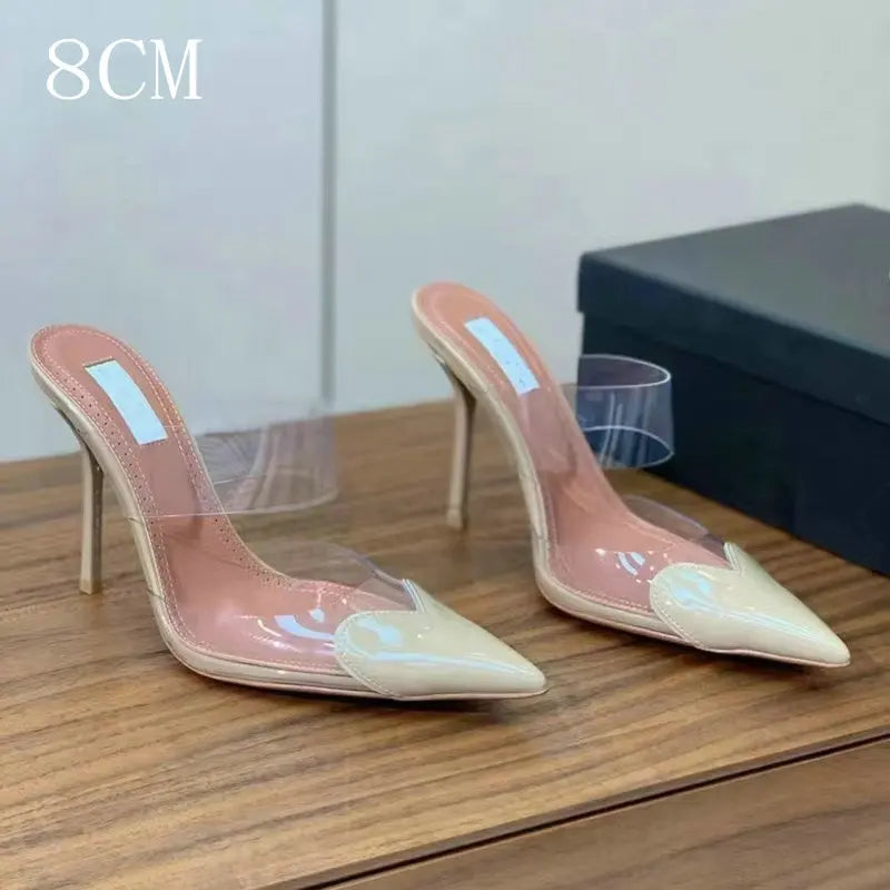 Heart High Heels Transparent Strap Wrapped Head Slippers Female Fashion Sexy