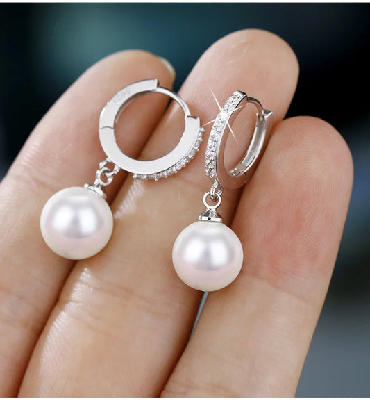 Pearl 925 Sterling Silver Earrings Crystal Jewelry