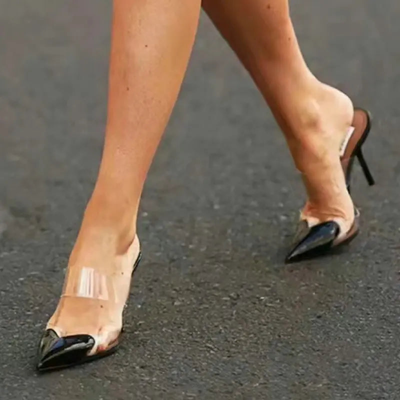 Heart High Heels Transparent Strap Wrapped Head Slippers Female Fashion Sexy